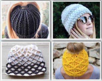 Bun Beanie Pattern, Crochet Pattern, Messy Bun Hat, Crochet, Patterns, Sale, Hat Pattern, PDF Patterns, Ponytail Hat Pattern, Bun Touque