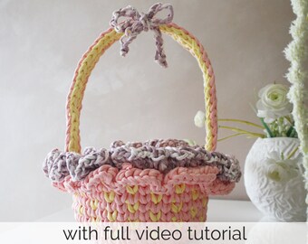 Crochet Easter Basket Pattern, Intermediate Pattern, Storage Baskets, Crochet Pattern, Basket, Gift, T-shirt Yarn, Easter Patterns