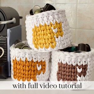 Crochet Basket Pattern, Coffee Baskets, Intermediate Pattern, Storage Baskets, Crochet Pattern, Basket, Gift, T-shirt Yarn, Coffee Pattern