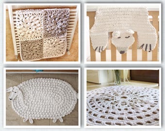 Rug Pattern Bundle Set, Doily Rug Pattern, Hygge Rugs, Crochet Patterns, T-shirt Yarn, Crochet Animal Rug, Pattern, Nursery Rug
