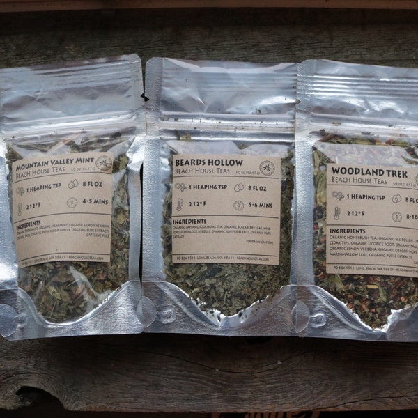 Pacific Northwest Outdoor loose leaf tea artisan gift set: three flavors, organic, natural hand-blended small batch