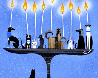 MENORAH PUPS - Paper Art Print