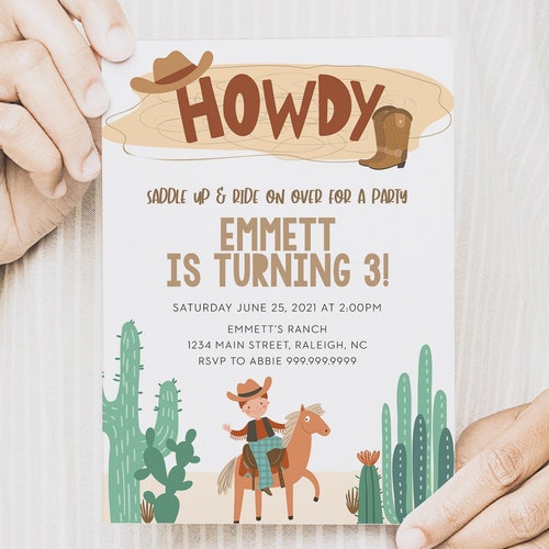 Cowboy Birthday Party Invitation // Boy Birthday Party Etsy