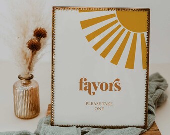 printable sun favors sign // here comes the son, sunshine, boho baby shower sign, instant download