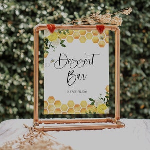 signo de barra de postres // despedida de soltera de abejas, tema de abejas, despedida de soltera, floral amarillo, panal, abejas, letrero de despedida de soltera imprimible