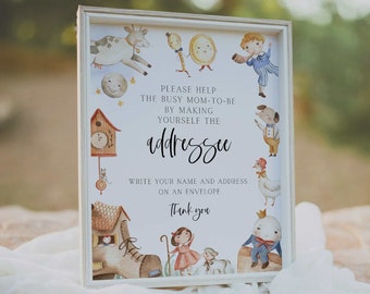 signo del destinatario // baby shower de rima infantil, género neutro, madre ganso, signo de baby shower imprimible