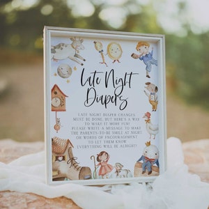 late night diapers sign // nursery rhyme baby shower, gender neutral, mother goose, printable baby shower sign