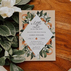 a little cutie is on the way invitation // citrus baby shower invitation, oranges, clementine, cutie, gender neutral, baby shower invite