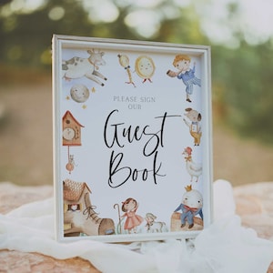 Gästebuch-Schild // Kinderreim Baby shower, Gender Neutral, Mutter Gans, Schild zum Ausdrucken