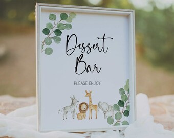 dessert bar sign // jungle baby shower, jungle animals, safari, greenery, gender neutral, printable baby shower sign