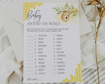 gioco per bambini in tutto il mondo // baby shower delle api, tema delle api, genere neutro, api, nido d'ape, gioco baby shower stampabile
