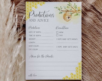 tarjetas de consejos y predicciones para bebés // baby shower de abejas, tema de abejas, género neutro, abejas, panal, juego de baby shower imprimible