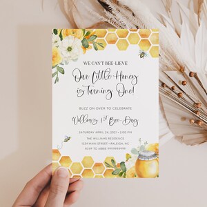 our little honey is turning one // first bee-day invitation, 1st birthday, bee theme, printable birthday invitation