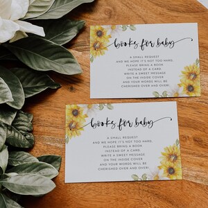 zonnebloemboeken voor babykaart//zonnebloem babyshower, zonnebloemen, afdrukbare boekverzoekkaart
