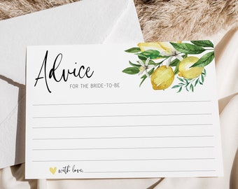 advice for the bride-to-be // lemon bridal shower, advice card, lemons, citrus, lemon theme, wedding shower, printable bridal shower game