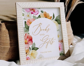 drukowane książki i prezenty znak // kwiatowy znak na baby shower, przyjęcie urodzinowe, wieczór panieński, natychmiastowe pobieranie