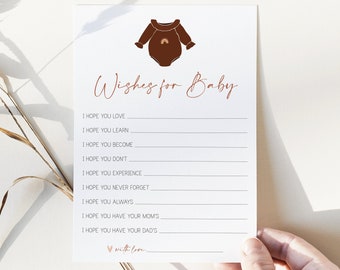 wishes for baby card // neutral baby shower, gender neutral, simple, boho bohemian, printable baby shower game