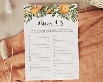 wedding a to z game // citrus bridal shower, citrus, orange, bridal shower game, wedding shower, printable bridal shower game
