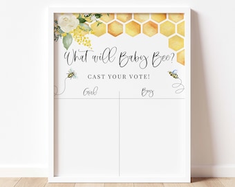 bee gender voting sign // bee gender reveal, bee theme, baby bee, gender neutral, yellow floral, honeycomb, bees, printable sign