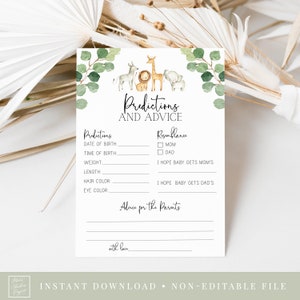 baby voorspellingen en advies kaart / / jungle baby shower, jungle dieren, safari, groen, genderneutraal, afdrukbare baby shower spel