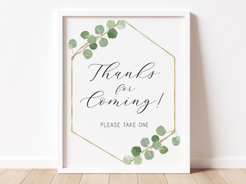 bohemian watercolor greenery thanks for coming sign eucalyptus gold baby shower baby shower sign gender neutral green floral
