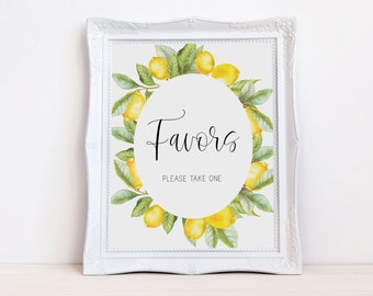 favors sign // lemon baby shower, bridal shower, lemons, citrus, lemon theme, printable baby shower sign