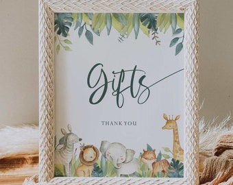 gifts table sign // jungle animals, safari, baby boy, jungle baby shower theme, baby shower sign, printable sign