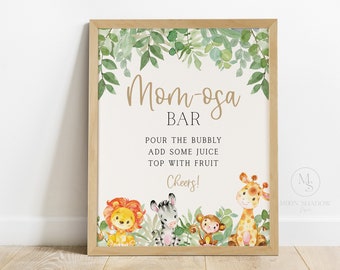 mom-osa bar sign // jungle animals, safari, gender neutral, jungle baby shower sign, printable sign