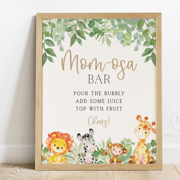 mom-osa bar sign // jungle animals, safari, gender neutral, jungle baby shower sign, printable sign