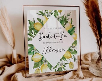 addressee sign // lemon bridal shower, lemons, citrus, lemon theme, wedding shower, printable bridal shower sign