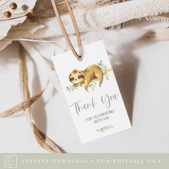printable favor tag // sloth baby shower, sloth theme, baby shower, thank you tag, printable favor tags