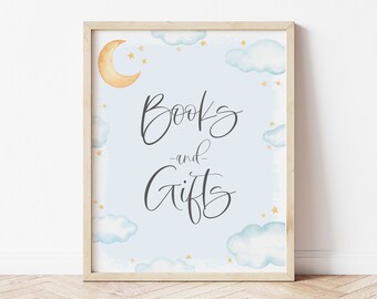 books and gifts table sign // twinkle baby shower sign, moon and stars, twinkle twinkle little star, blue, boy, printable baby shower sign