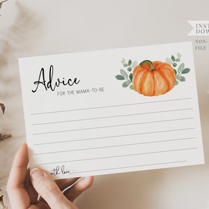 consejos para la tarjeta de mamá // baby shower de calabaza, otoño, vegetación de acuarela, eucalipto, género neutro, juego imprimible