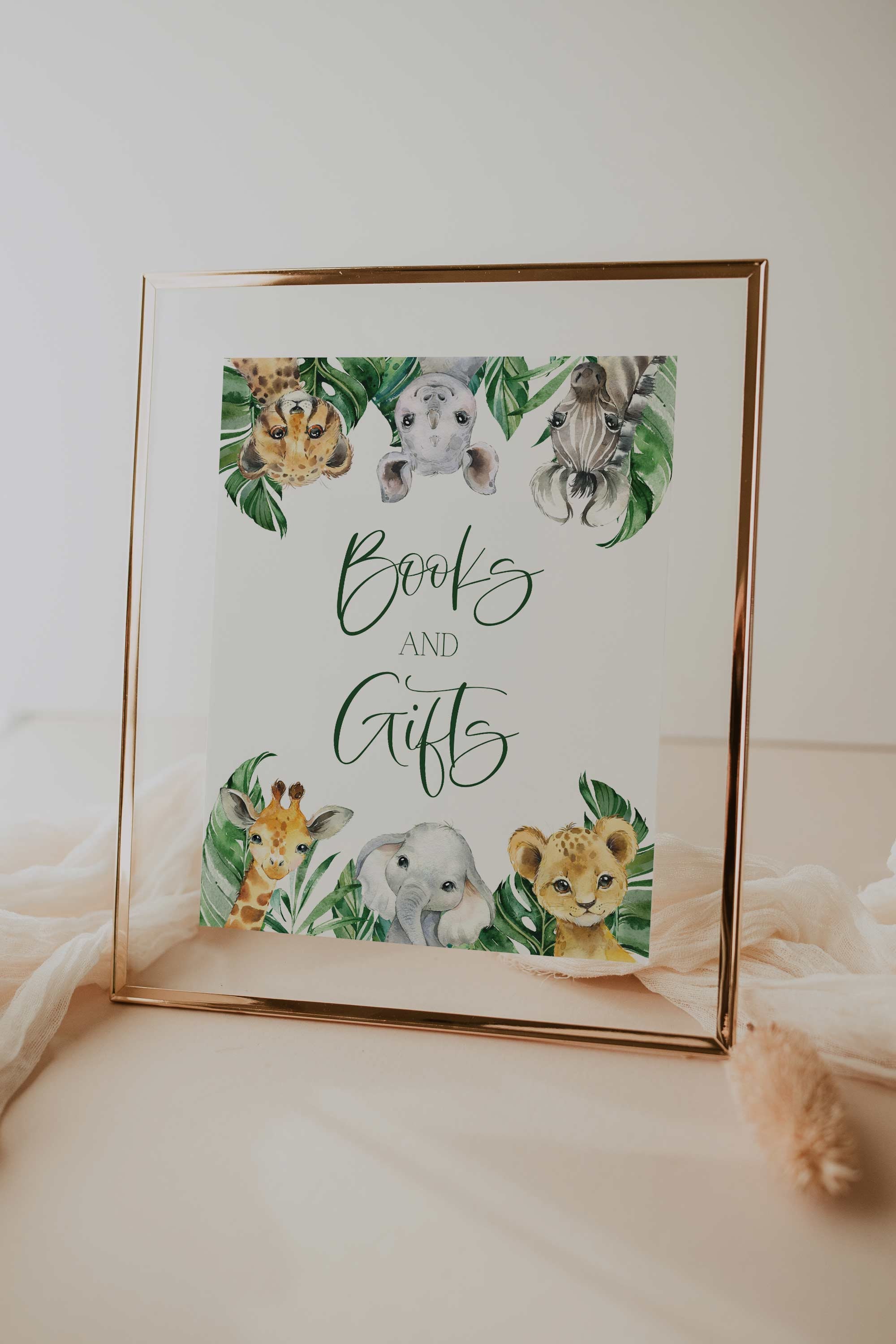Books and Gifts Sign // Jungle Baby Shower, Jungle Animals, Safari,  Greenery, Printable Baby Shower Sign - Etsy