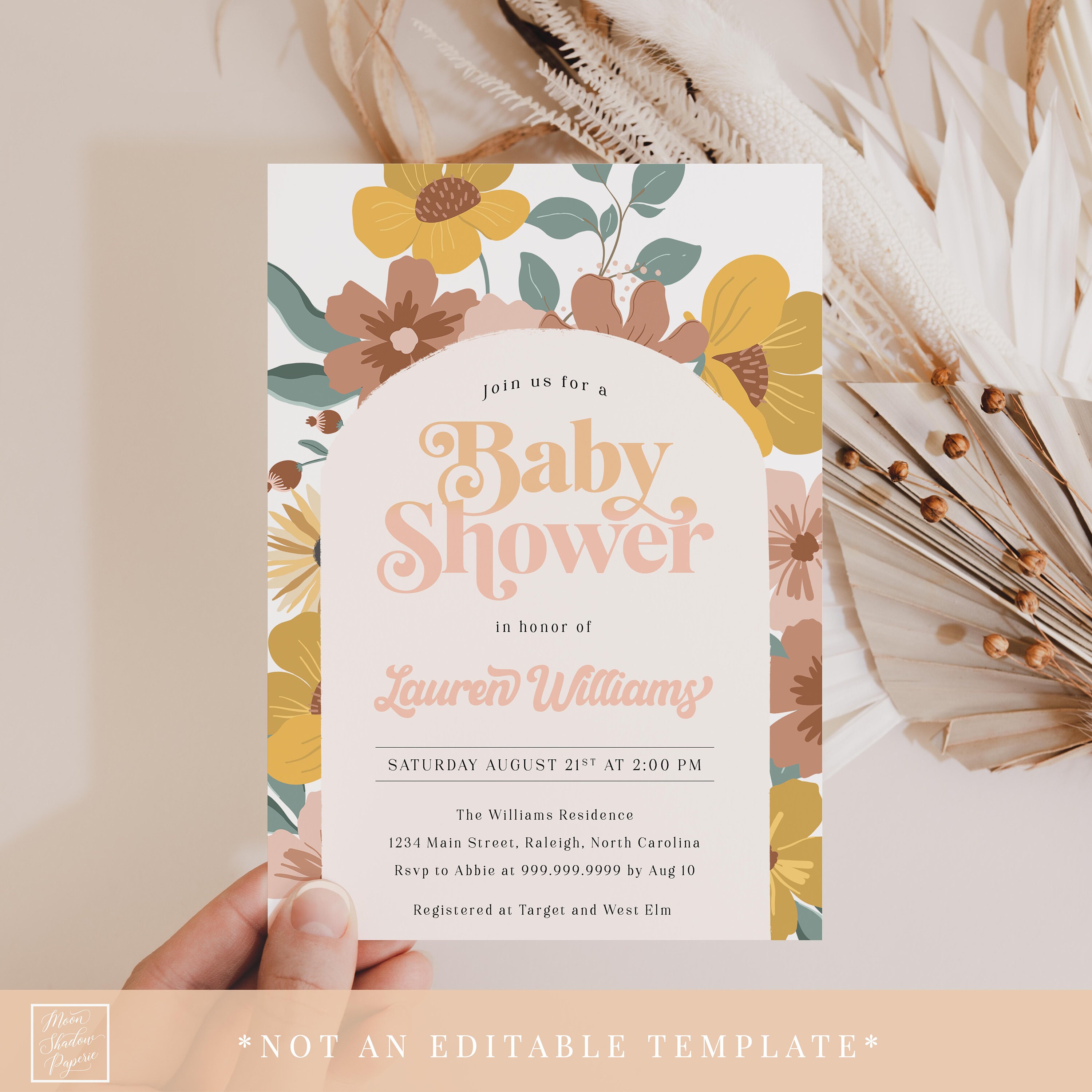 Floral Baby Shower Invitation // Retro Baby Shower Floral - Etsy