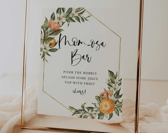 znak na barze mom-osa // cytrusowy baby shower, cytrusowy, pomarańczowy, słodki, znak na baby shower, neutralny pod względem płci, drukowany znak na wieczór panieński