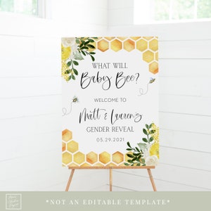 signo de bienvenida de revelación de género imprimible // abeja bebé, fiesta de revelación de género, qué será la abeja bebé, abejas, signo de revelación de género imprimible