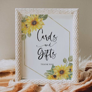 cards and gifts table sign // sunflower theme, baby shower sign, gender neutral, watercolor floral, baby shower signs, bridal shower signs