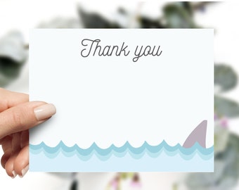 flat thank you card // shark birthday party, pool party, shark theme, 5x7 card