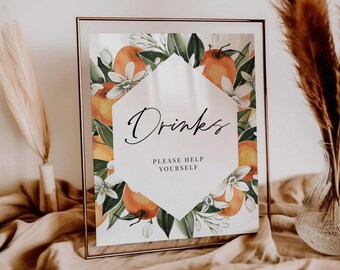 drinks sign //  citrus baby shower, oranges, clementine, cutie, gender neutral, baby shower, bridal shower, printable sign