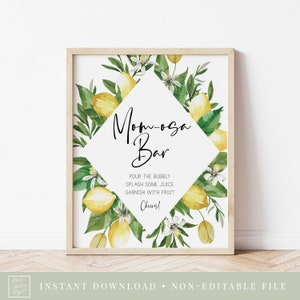 mom-osa bar sign // lemon baby shower, lemons, citrus, lemon theme, gender neutral, printable baby shower sign