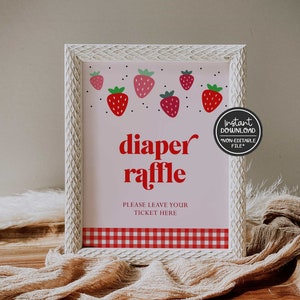 ausdruckbares Erdbeer-Windelschild // Erdbeer-Babyparty-Schild, Geburtstagsgeschenk, sofort download