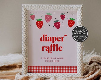 afdrukbare aardbei luier loterij teken//aardbei babyshower, bes, verjaardag, baby shower teken, instant download