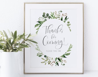gracias por venir señal // eucalyptus baby shower, ducha nupcial, vegetación, flor verde, boho boho, signo de ducha de bebé imprimible