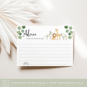 conseils pour la carte mama-to-be // animaux de la jungle, safari, verdure aquarelle, bébé garçon, douche de bébé jungle, jeu de douche de bébé imprimable