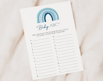 baby abc's game // blue rainbow baby shower game, blue rainbow, boy, printable baby shower game