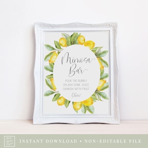 mimosa bar sign // lemon bridal shower, lemons, citrus, lemon theme, baby shower, printable baby shower sign