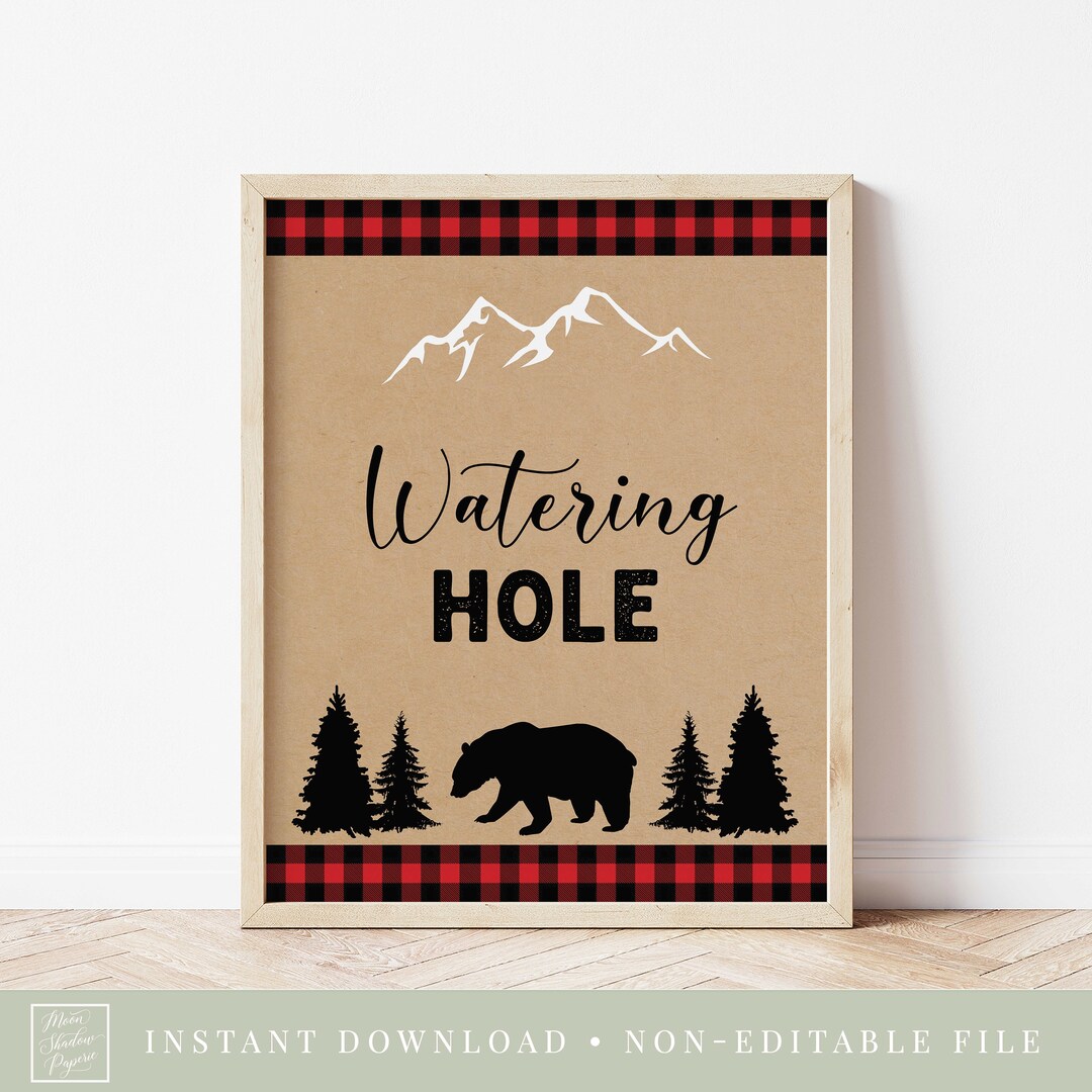 Watering Hole Sign // Lumberjack Bear Baby Shower Lumberjack - Etsy