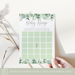 baby bingo game // peter rabbit baby shower, peter rabbit, eucalyptus, greenery, printable baby shower game