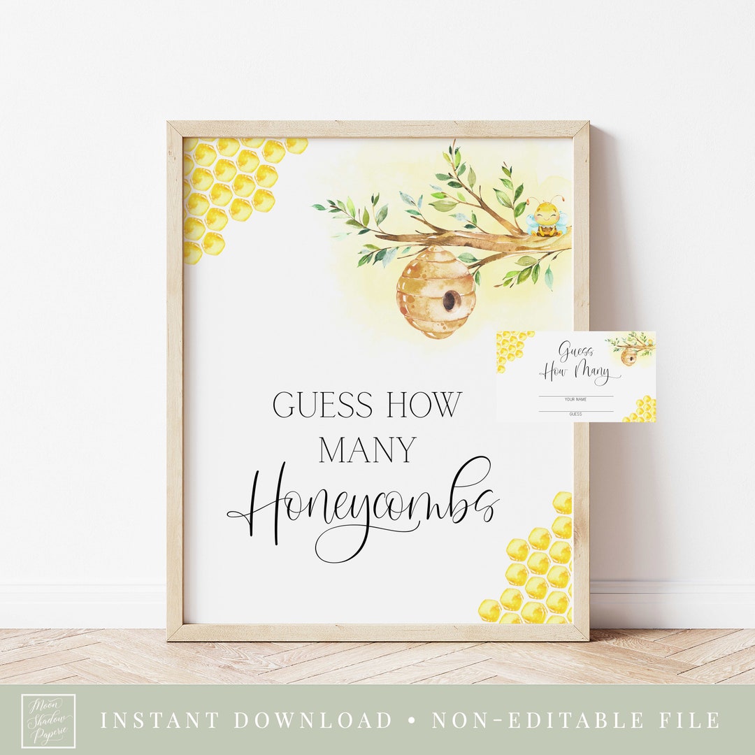 Guess How Many Honeycombs Sign // Bee Baby Shower, Bee Theme, Gender ...